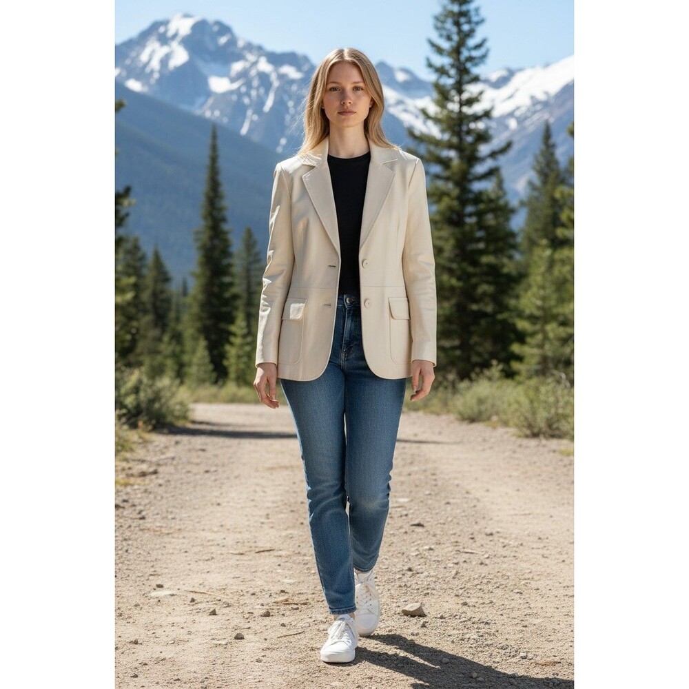 Pamela McCoy Genuine Leather Jacket Cream Size Med